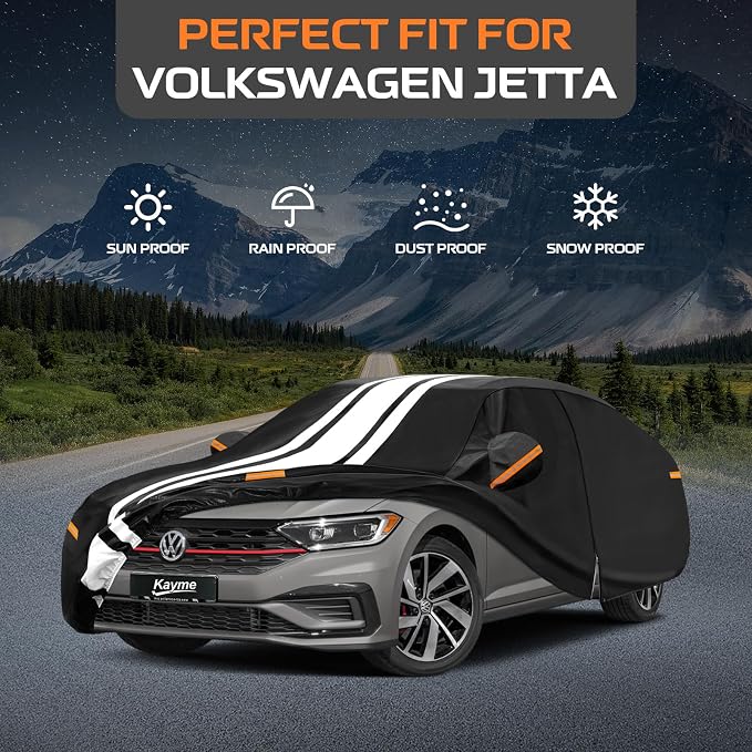 Kayme Heavy Duty Car Cover Custom Fit for Volkswagen Jetta (2006-2026), Outdoor Full Exterior Cover with Tape and Towel, Rain Snow Sun UV Protection.