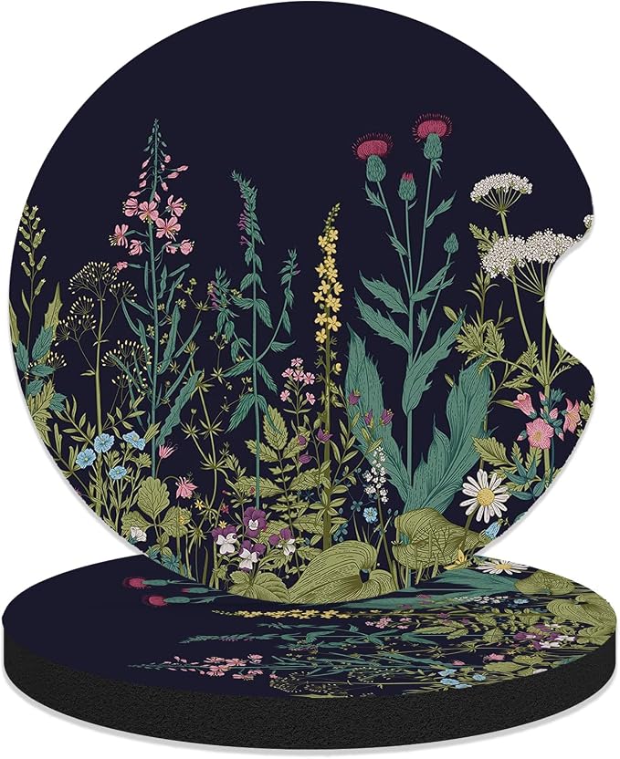 Car Coasters for Cup Holders - Dandelion Vintage Flowers | 2 Pack Anti Slip Universal Rubber Car Cup Coaster for Women Men, Car Interior Accessories