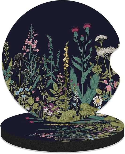 Car Coasters for Cup Holders - Dandelion Vintage Flowers | 2 Pack Anti Slip Universal Rubber Car Cup Coaster for Women Men, Car Interior Accessories