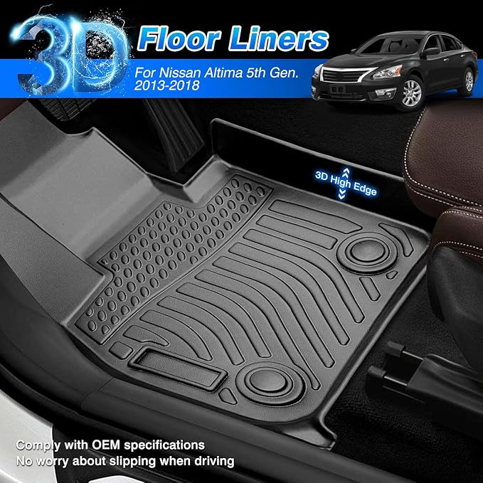 Cartist Floor Mats for Nissan Altima 2013 2014 2015 2016 2017 2018 All Weather Floor Mat for Altima Accessories Waterproof Car Floor Mats Black Front Rear Heavy Duty TPE Carpet