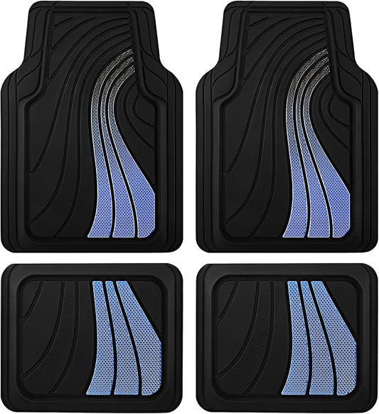Road Comforts Car Floor Mats Full Set – Front & Rear Car Floor Mats with Aluminum Design, Anti-Slip Backing, All-Weather Protection, Trim-to-Fit Car Mats for Most Sedans, SUVs & Vans - - Blue
