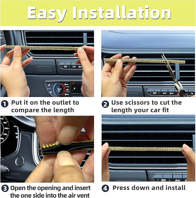 NBTEPEM Bling Car Air Conditioner Decoration Strip for Vent Outlet, 10 PCS Universal Rhinestone Car Vent Outlet Trim Decorations, Bling Interior Accessories for Women and Girls (Yellow)