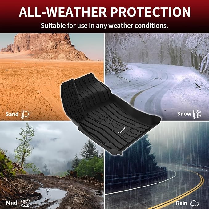 LASFIT All Weather Floor Mats for Lincoln Continental 2017-2020, Black | All Weather, TPE, Tall Walls, 3D Custom Fit, Non-Slip, Easy Clean, Tool-Free Install, Safe Pedal Clearance