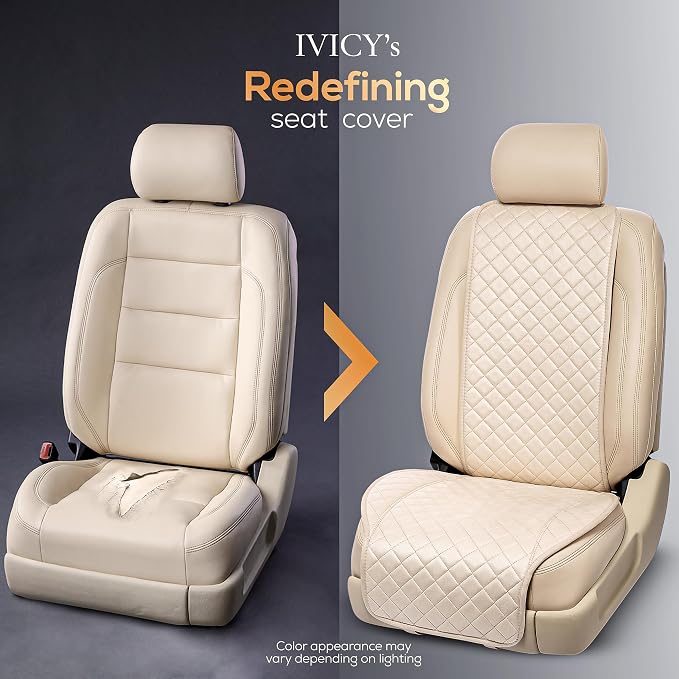 IVICY Faux Suede Front Car Seat Cover – Non-Slip Bucket Seat Protector for Most Cars, SUVs, Vans & Trucks – 1 Seat Cover, Machine Washable, Side-Airbag Friendly, Light Beige