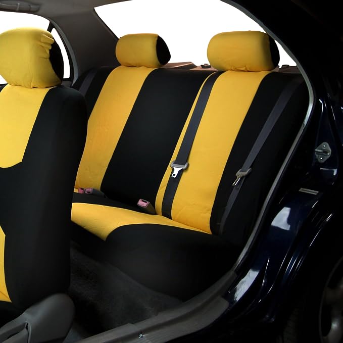 FH Group Car Seat Covers Full Set Cloth - Universal Fit Automotive Seat Covers, Low Back Front Seat Covers, Solid Back Seat Cover, Washable Car Seat Cover for SUV, Sedan and Van Yellow