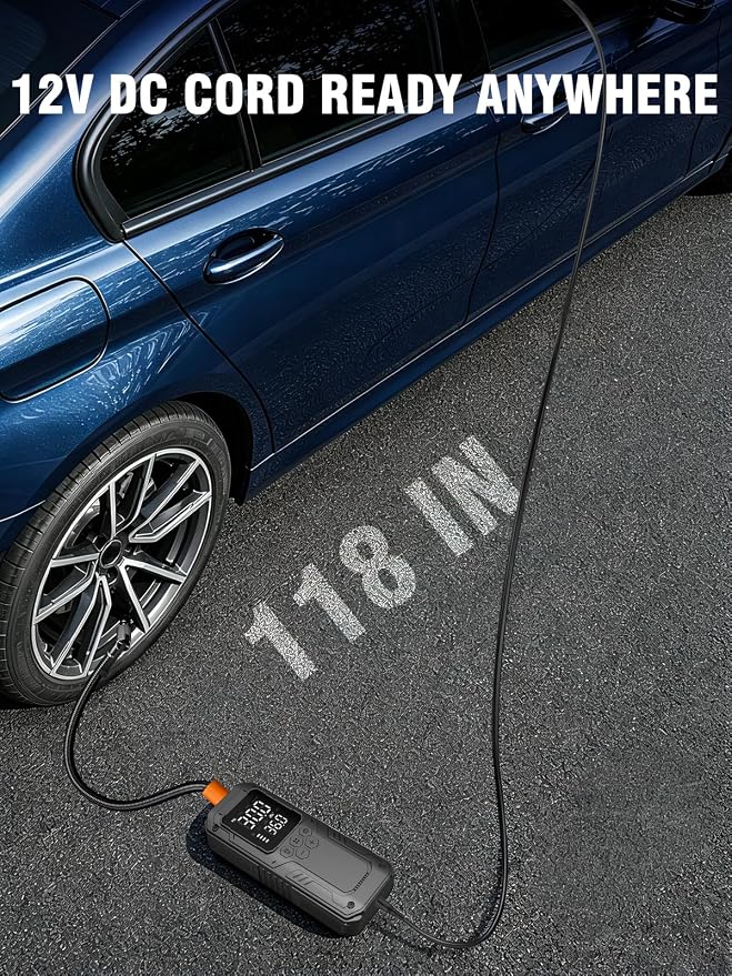 Tire Inflator Portable Air Compressor, 5X Faster Air Pump for Car Tires with Powerful Battery, 12V DC & Autostop, 150PSI Cordless Tire Pump for Car, Motorcycle, Bike, Balls