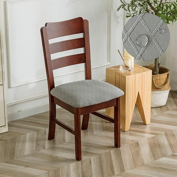 Genina Waterproof Seat Covers for Dining Room Chairs Covers Dining Chair Cover Kitchen Chair Covers (Light Gray, 2 Pcs)