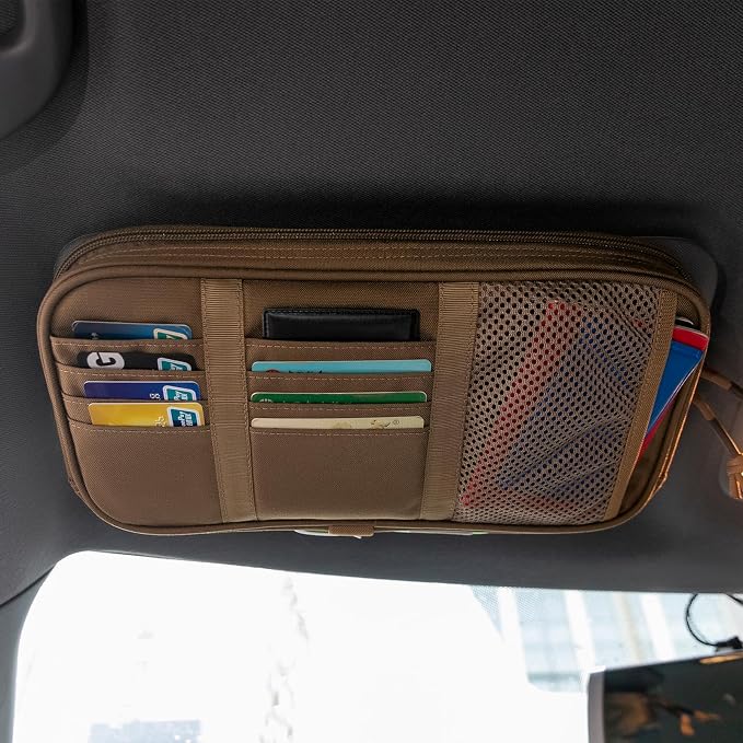 EXCELLENT ELITE SPANKER Car Sun Visor Organizer Auto Interior Accessories Visor Storage Pouch Holder for Car, SUV, Truck with Multi-Pocket(Coyote Brown)