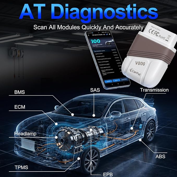 Bluetooth OBD2 Scanner, 4 System Car Diagnostic Tool with AI Fault Code Analysis, Engine ABS SRS Transmission Code Reader, Live Data Stream, VIN Auto Recognition, Full OBDII Functions with Free App