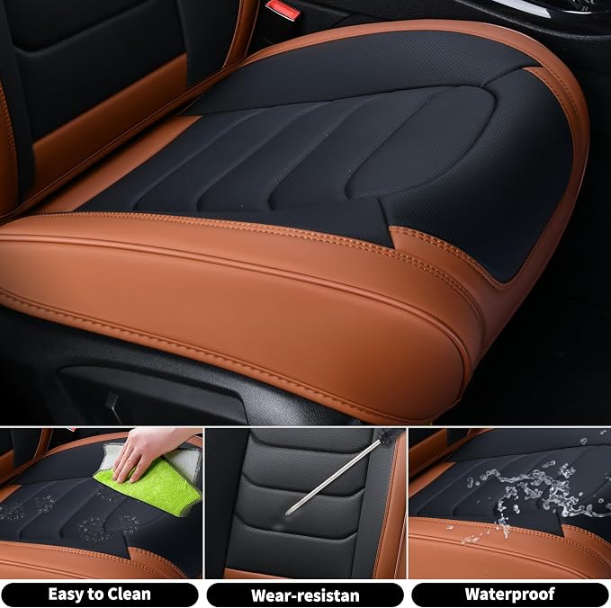 FLORICH Car Seat Covers, Leather Seat Covers, Front Seat Covers 2PCS,Waterproof Car Seat Protector, Auto Driver Seat Covers Accessories Fit for Most SUV Trucks(Brown&Black, Front Pair)