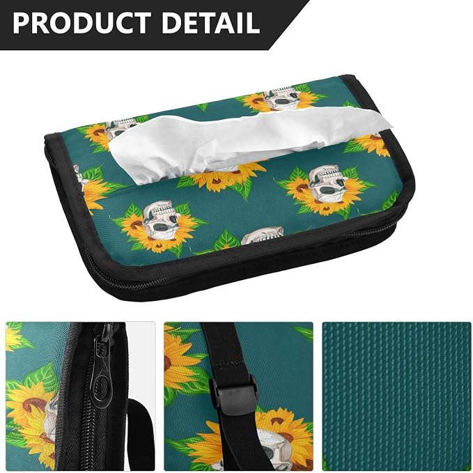 Skulls and Sunflowers Car Tissue Holder Car Visor Tissue Holder Sun Visor Tissue Box Hanging Napkin Case Holder for Car