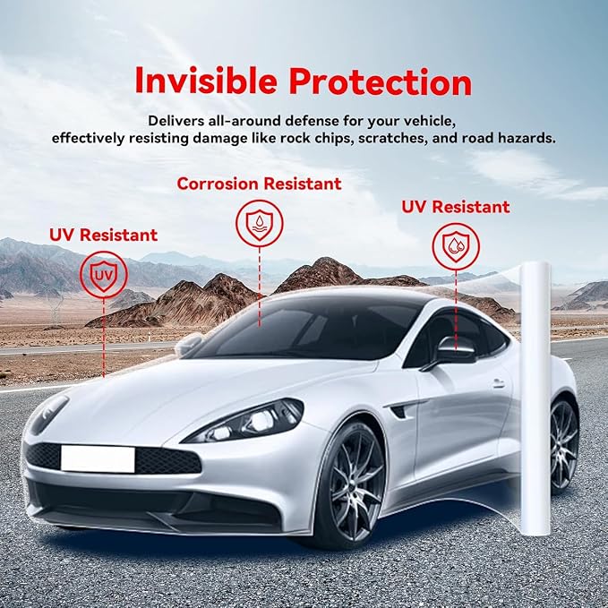 Self-Healing Clear Paint Protection Film for Cars - 8.5Mil TPU Film Roll for Car, Truck, Motorcycle, Bike - UV Protection, Non-Yellowing, Hydrophobic Top Coat(1ft x 5ft)