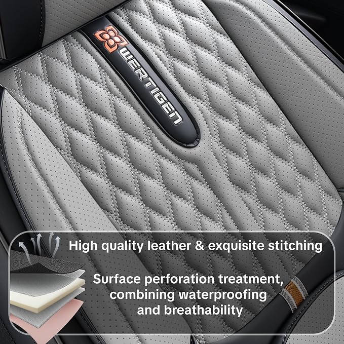 Universal Car Seat Cover for Cars, Black and Gray, with Lumbar Support, | Car Seat Cover Full Set,Premium Artificial Leather, Waterproof and Easy to Clean, Airbag Compatible