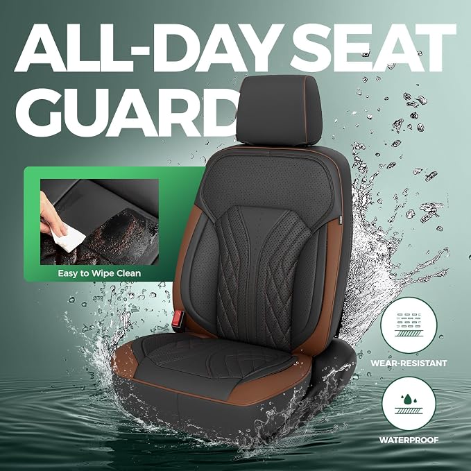 Truck Leather Seat Covers for Chevy Silverado Gmc Sierra 2014-2019 | Crew Cab 1500/2500/3500HD, Bucket Seat, NO Rear Seatback Storage, Scratch-resistant, Easy-clean, Pickup Protector, Full Set