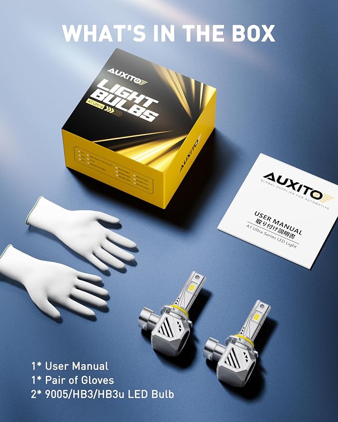 AUXITO HB3 9005 LED Light Bulbs, 1000% Brighter Ultra-Bright, Wireless Plug and Play, 3 Min Quick Install, 20 Years Lifespan, No Flicker, 99% Compatibility,Pack of 2