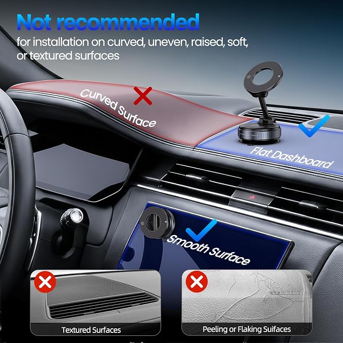 Jikasho Vacuum Magnetic Car Phone Holder for Magsafe, Hands-Free 360° Adjustable Suction Cup Phone Mount for Car/Gym/Mirror/Smooth Surface, Compatible with iPhone & Android (Silver Black)
