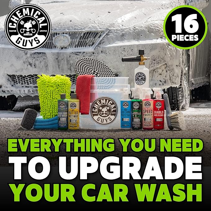 Chemical Guys, 16-Piece Arsenal Builder Car Wash Kit, Foam Cannon & Bucket | Foam cannon, bucket and six 16 oz care chemicals for a complete wash, works with any pressure washer