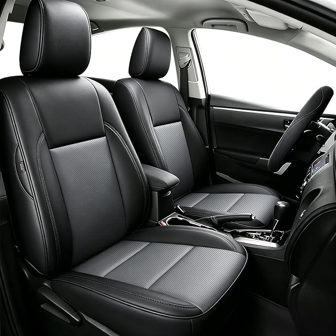 AOMSAZTO Car Seat Covers for Toyota Corolla 2014 2015 2016 2017 2018 2019 L,LE,LE Eco,Plus Sedan Car Seat Cover Full Set Waterproof, Custom Fit Full Set Faux Leather (Black+Gray, 2014-2019 Corolla)