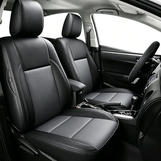AOMSAZTO Car Seat Covers for Toyota Corolla 2014 2015 2016 2017 2018 2019 L,LE,LE Eco,Plus Sedan Car Seat Cover Full Set Waterproof, Custom Fit Full Set Faux Leather (Black+Gray, 2014-2019 Corolla)