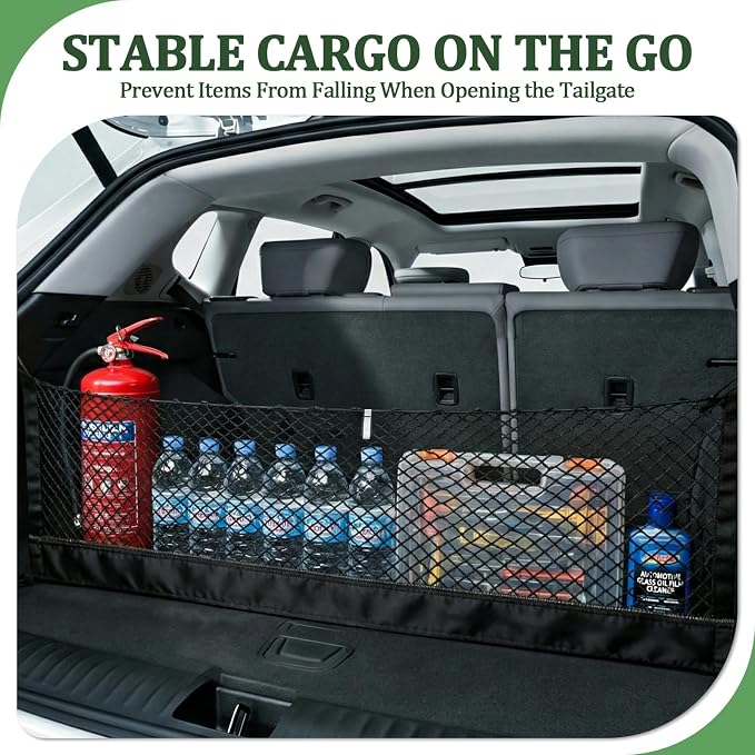 3Layer Cargo Net for Honda Pilot & Passport 2023-2026, Zipper Bag Trunk Net | Heavy Duty Oxford Cargo Organizer Storage Nets for SUV with Carabiners for Camping, Groceries,and All Weather Conditions