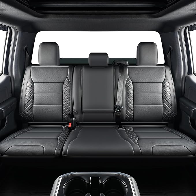 F150 Seat Covers, Custom Fit for Ford 2021-2026 F 150 XL XLT STX Super Crew Cab, 2023-2026 F250 F350 F450 XL XLT Crew Cab, Truck Seat Cover Full Set, Pickup Accessories, Leather, Black