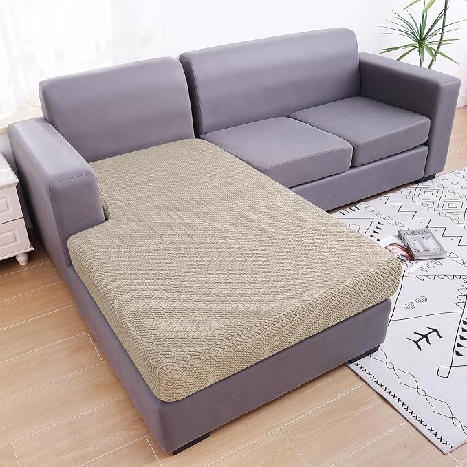 Smiry Waterproof Couch Cushion Covers, Stretch Jacquard Sectional Couch Covers, L Shape Chaise Lounge Sofa Slipcover, Washable Elastic Furniture Protector for Pets, Kid (XL-Chaise Cover, Camel)