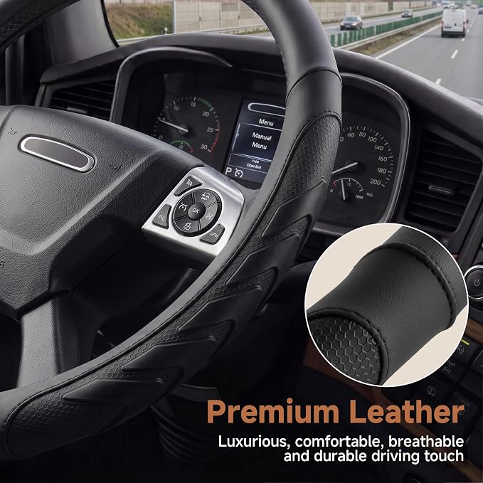 West Llama Semi Truck Steering Wheel Cover, Universal Fit 17.5-18 Inch Large Steering Wheels for RV, Big Rig, 18 Wheeler, Commercial Trucks and Buses (Extra Large Size-Black)