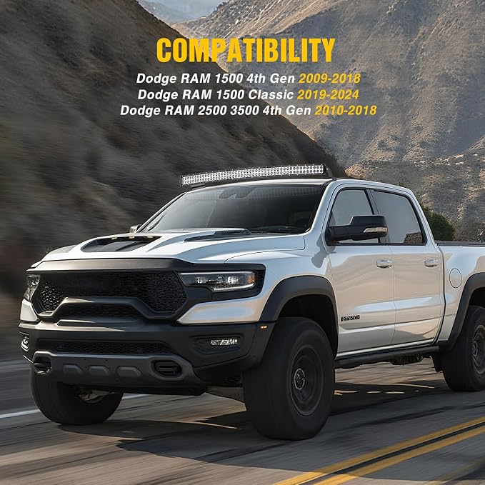 Nilight 52 inch Curved LED Light Bar Bracket Mounting Upper Windshield Roof Cab Brackets for Dodge RAM 1500 4th Gen 2009-2018, 1500 Classic 2019-2024 and RAM 2500 3500 2010-2018
