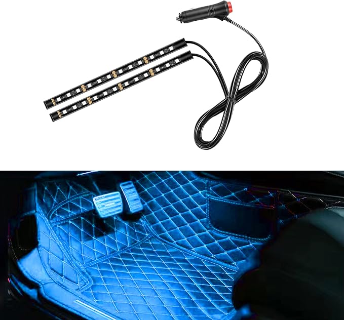 Car LED Strip Light, 24 LED 12V Cigarette Lighter Port, Ice Blue | RGB Neon Auto Interior Atmosphere Lights, Under Dash Ambient Night Light, Universal Decorative Lamp Accessory for Car Truck