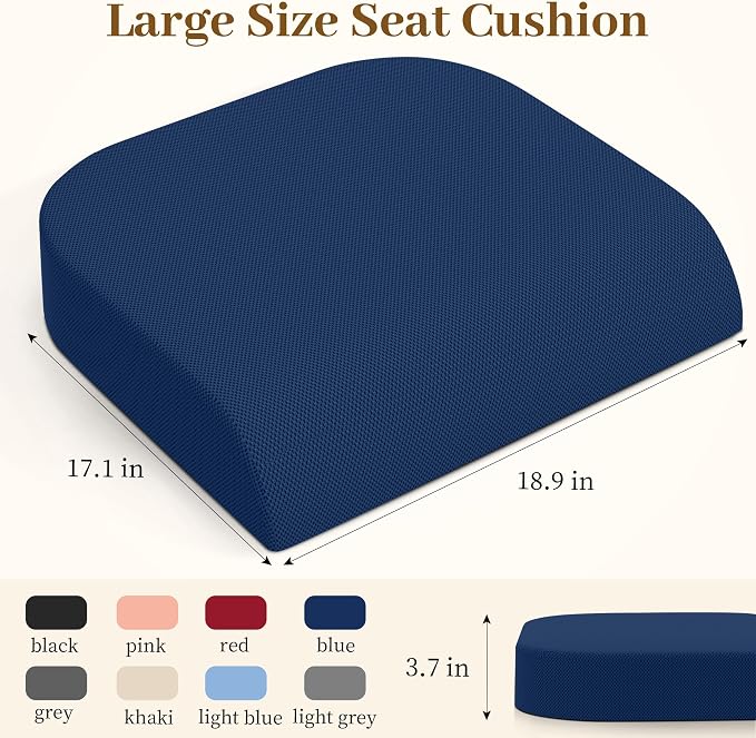 TranquilRelax 2XL Seat Cushion, Memory Foam Cushion for Long Sitting Hours on Office Chair, Car Seat, Non-Slip Chair Pad for Sciatica, Coccyx, Tailbone Pain Relief & Post-Surgery Recovery (Blue)