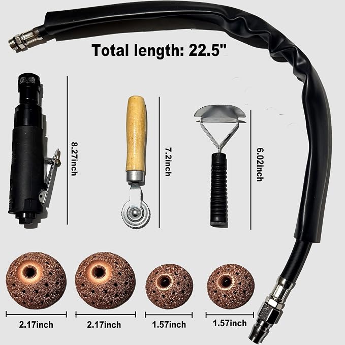 Car Air Tire Repair Polish Patch Tools Set, Include 2500rpm Low Speed Air Tire Buffer Tire Inner Liner Scrapper Patch Roller Tungsten Steel Buffing Wheel Head 40mm 55mm