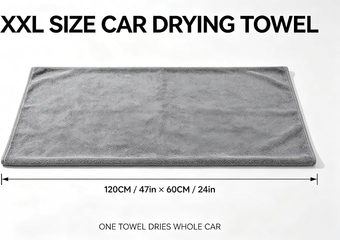 Microfiber Towels for Cars, 1200 GSM XL Car Drying Towels, 24 x 47 in Thick Plush Auto Detailing Towels, Ultra Absorbent Edgeless Car Wash Towels, Lint-Free, Charcoal Grey, 2 Pack