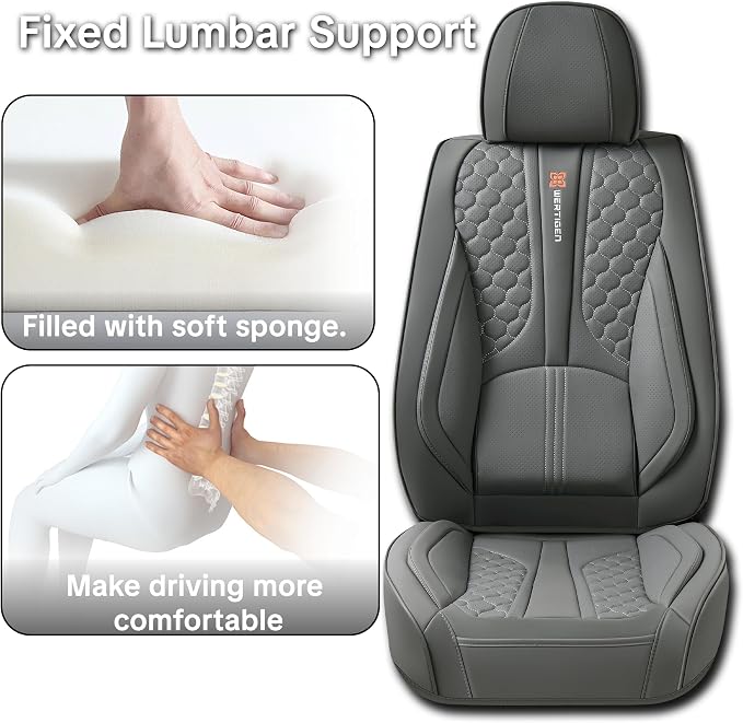 Full Set of Dark Gray Genuine Leather Seat Covers, Universal Fit | Four-Layer Anti-Slip Design with Lumbar Support