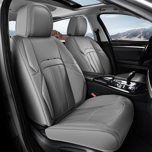 Coverado Car Seat Cover, Cover for Cars Front Seat, Premium Leather, Universal Fit Waterproof Seat Protectors, Car Seat Cushion Non-Slip for Most Cars-Gray