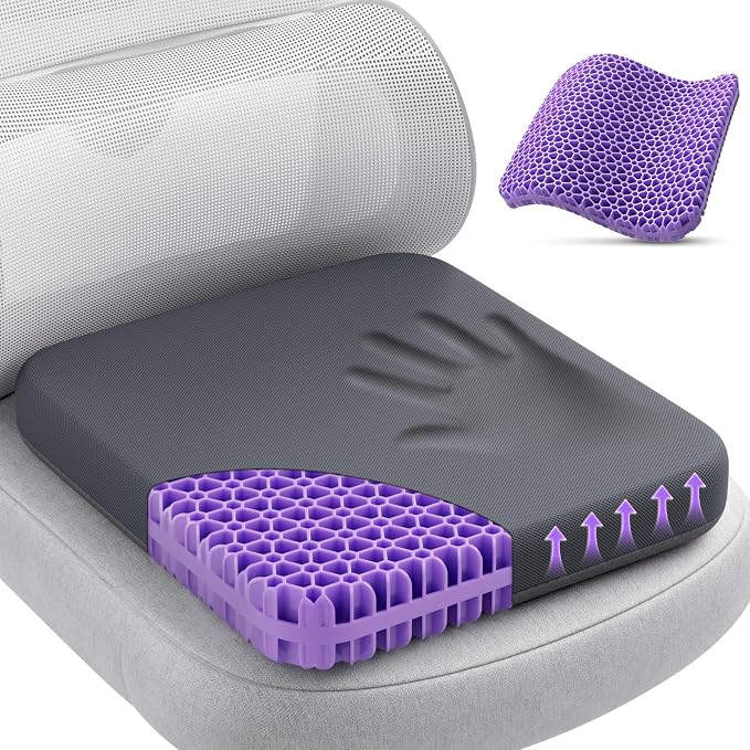 TushGuard Gel Seat Cushion, Enlarged & Thickened Patent Design-Grey | Breathable Cooling Chair Pad, Soft Car Seat Cushion for Wheelchair