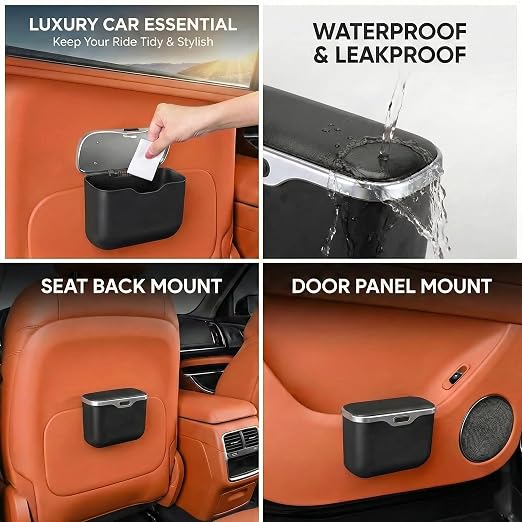 Hanging Car Trash Can, Leakproof Garbage Bin with Lid, Black | ABS Construction, Clip-On Door/Back Seat Pocket Mount, Waterproof Liner, Push-Top Opening, For Suvs, Trucks, Sedans, Vans