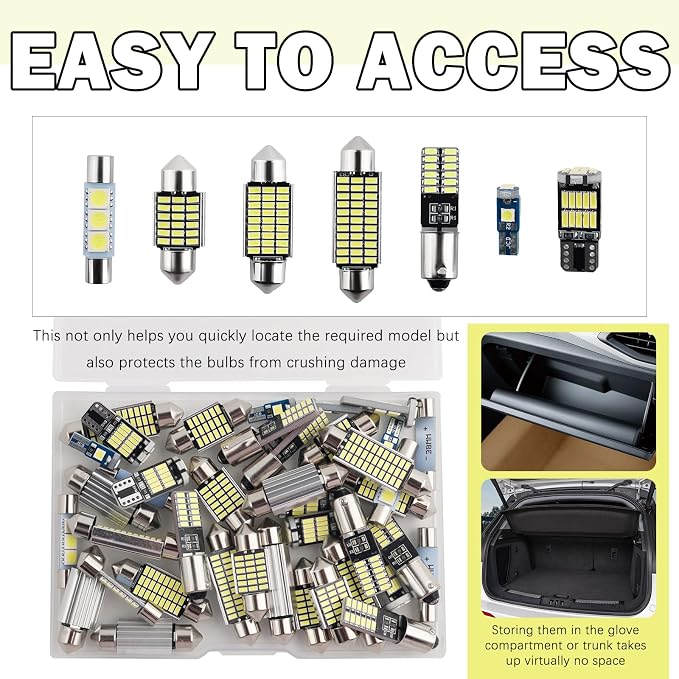 42PCS Upgrade LED Dome Light Bulb Kit,6000K White 12V LED Car Lights Interior Kit with 28mm/31mm/36mm/41mm/BA9S/T5/T10,Plug & Play Dome Light for Car Door/Trunk/License Plate