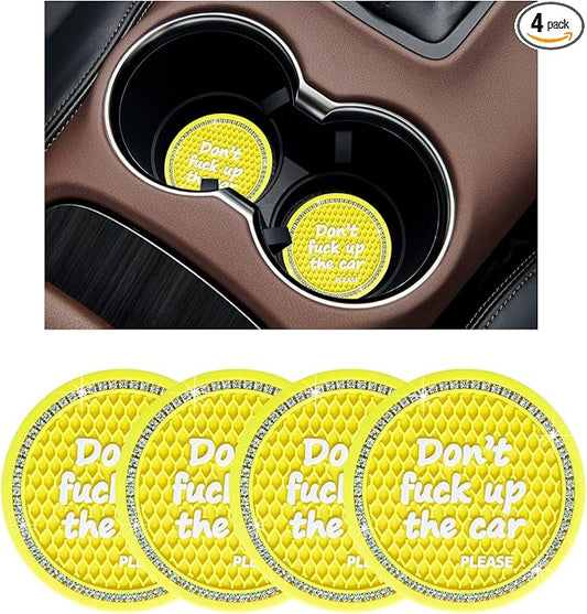 Ziciner 4 Pack Bling Car Cup Holder Coaster, 2.75 Inch Anti-Slip Auto Insert Cup Coaster, Crystal Car Drink Cup Mat Perfect for Women Girls, Universal Interior Decor Accessories (Yellow)