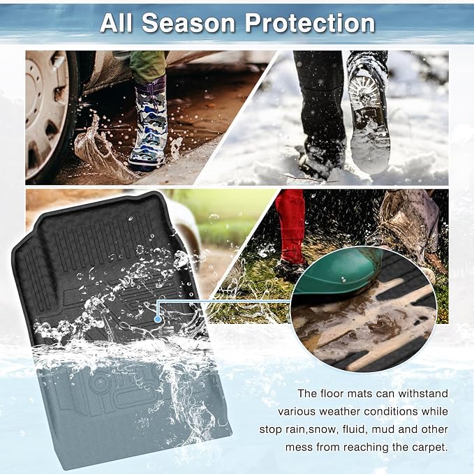 Mixsuper Colorado Floor mats-Floor mat for 2015-2022 Chevy Colorado/GMC Canyon Crew Cab,All Weather TPE Rubber Floor Liners Protection for Colorado/Canyon Accessories,2 Row Anti-Slip Car Mats,Black