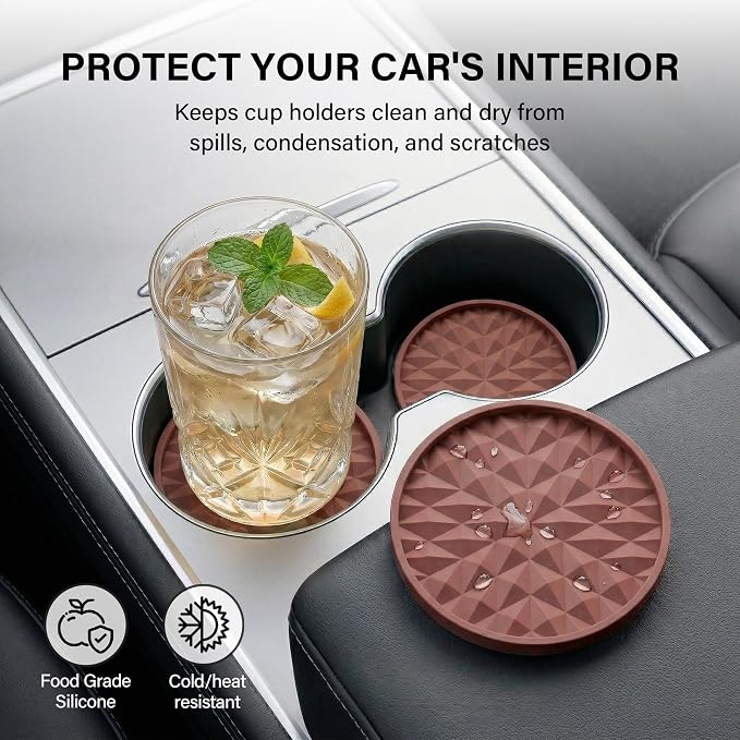 Car Coasters Silicone [4 Pack] 2.75in Mats Non-Slip, Embedded Car Interior Accessories, Car Cup Holders Insert Coasters Decor，Red