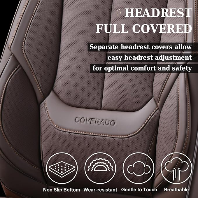 Coverado Car Seat Covers, Seat Covers for Cars, Waterproof Leather Auto Seat Protectors, Leather Car Seat Cushion, Car Interiors Accessories Universal Fit for Most Cars