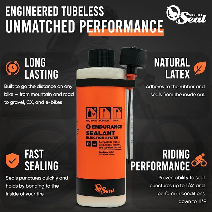 Orange Seal - Endurance Formula Tubeless Bike Tire Sealant | Long Lasting, Fast Sealing | for MTB, Road, CX and Gravel Bicycle Tires