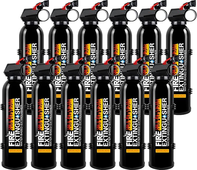 Fire Extinguishers with Mount Bracket - 12 Pack Small Portable Fire Extinguisher for Home, Kitchen, Car, Boat, RV, Vehicle - 620ml Water-Based Fire Extinguisher for Class A, B, C, K Fire