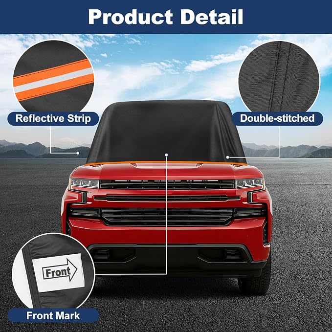 QUNSUNUS Silverado 1500 Cab Cover Regular/Extended/Crew Cab All Years Compatible with Sierra 1500,Waterproof Silverado Truck Cover with Cotton Liner, Half Car Cover with Adjustable Straps and Zipper