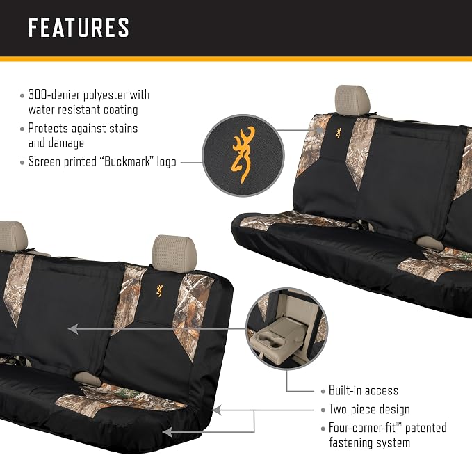 Browning Universal Bench Seat Covers, Water and Dirt Resistant Car, Truck, and SUV Bench Seat Covers, Excursion (Realtree Edge)
