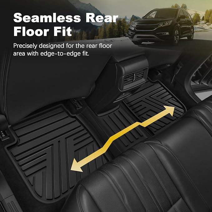 Rubber Floor Mats Fit for Honda CR-V 2012-2016 (Not Fit EX-L & Touring) | Custom Fit for CRV EX & LX & SE Heavy Duty Car Mats, 1st & 2nd Row, Black