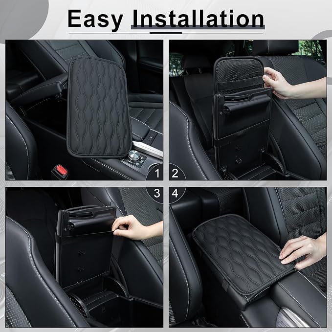 Amiss Car Center Console Cover, Upgraded Leather Car Armrest Cushion, Universal Waterproof Cushion Pad, Non-Slip Car Interior Accessories, Fits Most Sedans SUVs Trucks (Black)