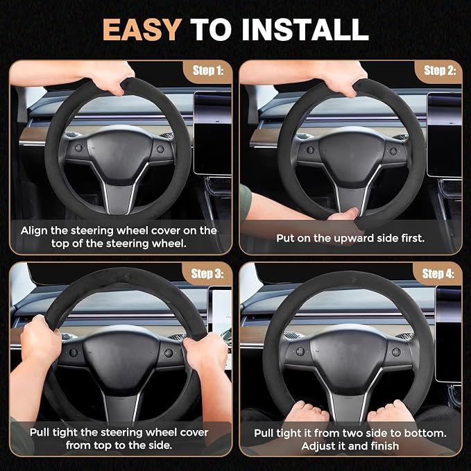 FLORICH Car Steering Wheel Cover Winter, Microfiber Suede Steering Wheel Covers with Anti-Slip Lining, Breathable Elastic Car Steering Wheel Protector Soft, Universal Standard Size 14-15 inch