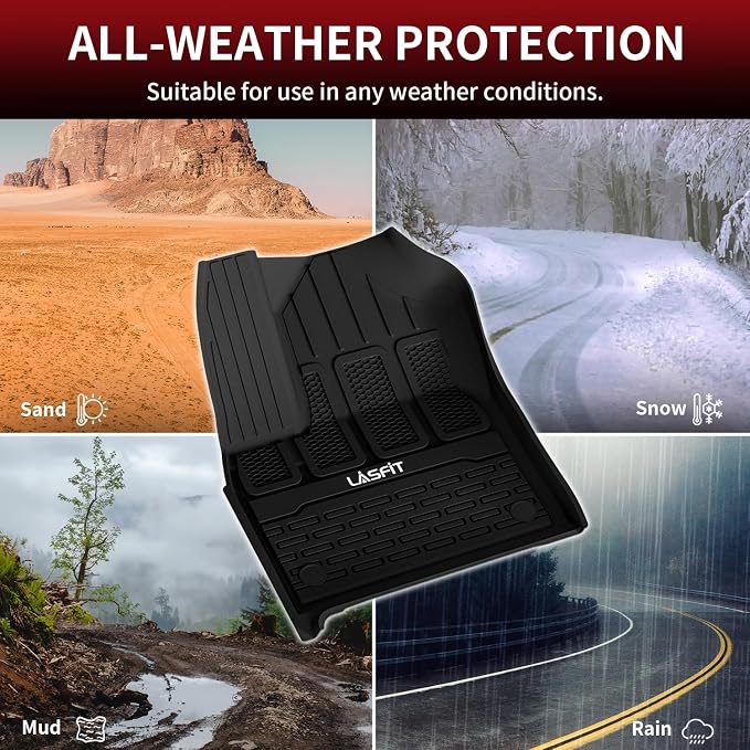 LASFIT Floor Mats for Jeep Grand Wagoneer 2022-2025 7 Seats Only (NOT Fit Wagoneer & Grand Wagoneer L & 8-Seater) All Weather TPE Custom Fit Floor Liners Cargo Mat Black