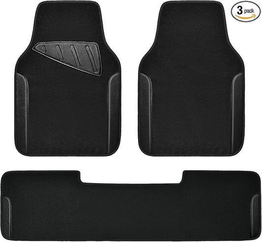 CAR PASS Waterproof Universal Faux Leather 3Pcs Car Floor Mats, Black Car Mats Fit for SUV,Vans,sedans, Trucks,Set of Vehicles Car Carpet with Driver Heel Pad and Anti-Slip Nibs Backing (Black 3Pcs)